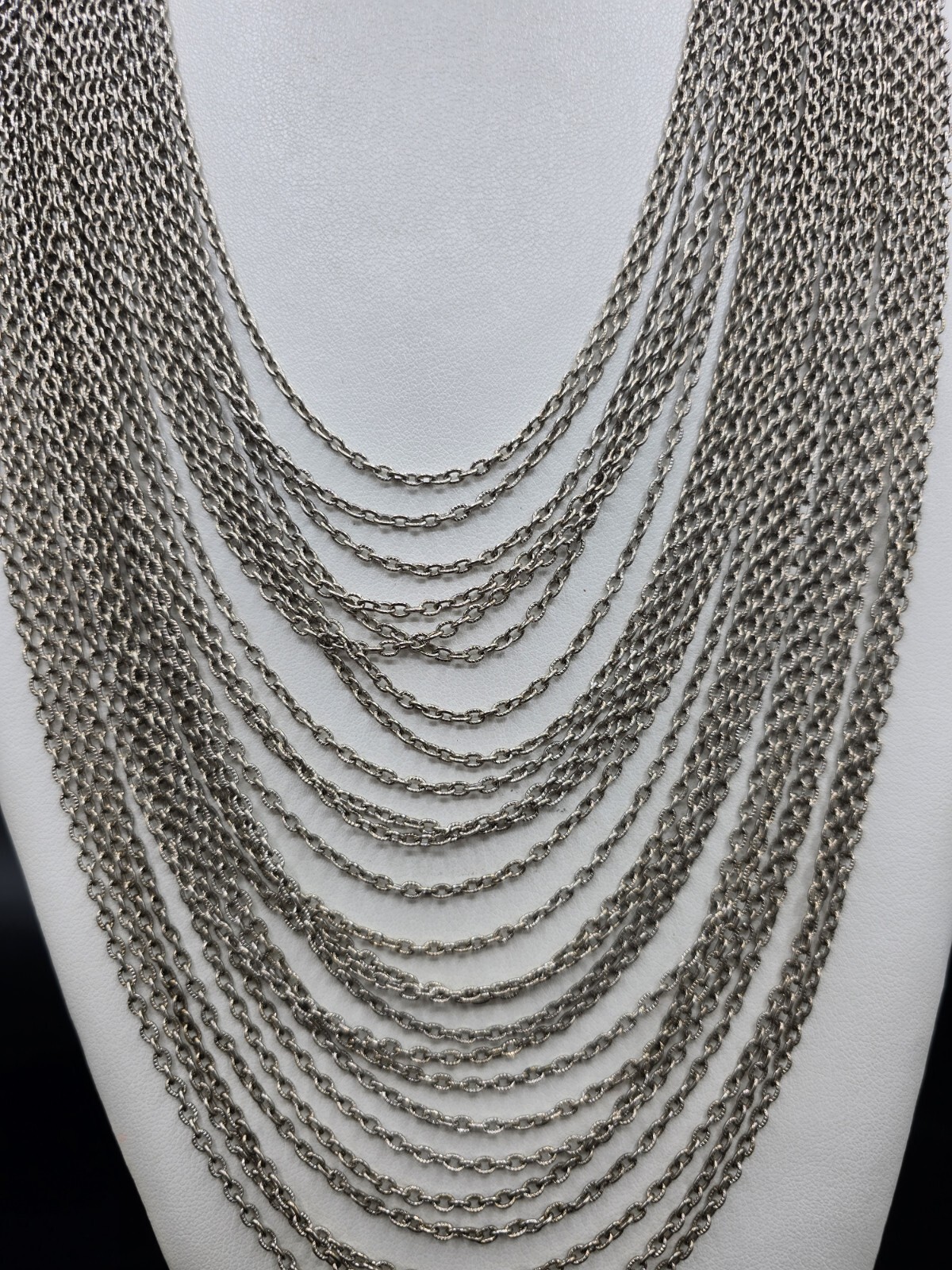 Lisner Vtg Collar Bib Multi Layer 25 Chain Necklace Silver Toned Cascade Cascade