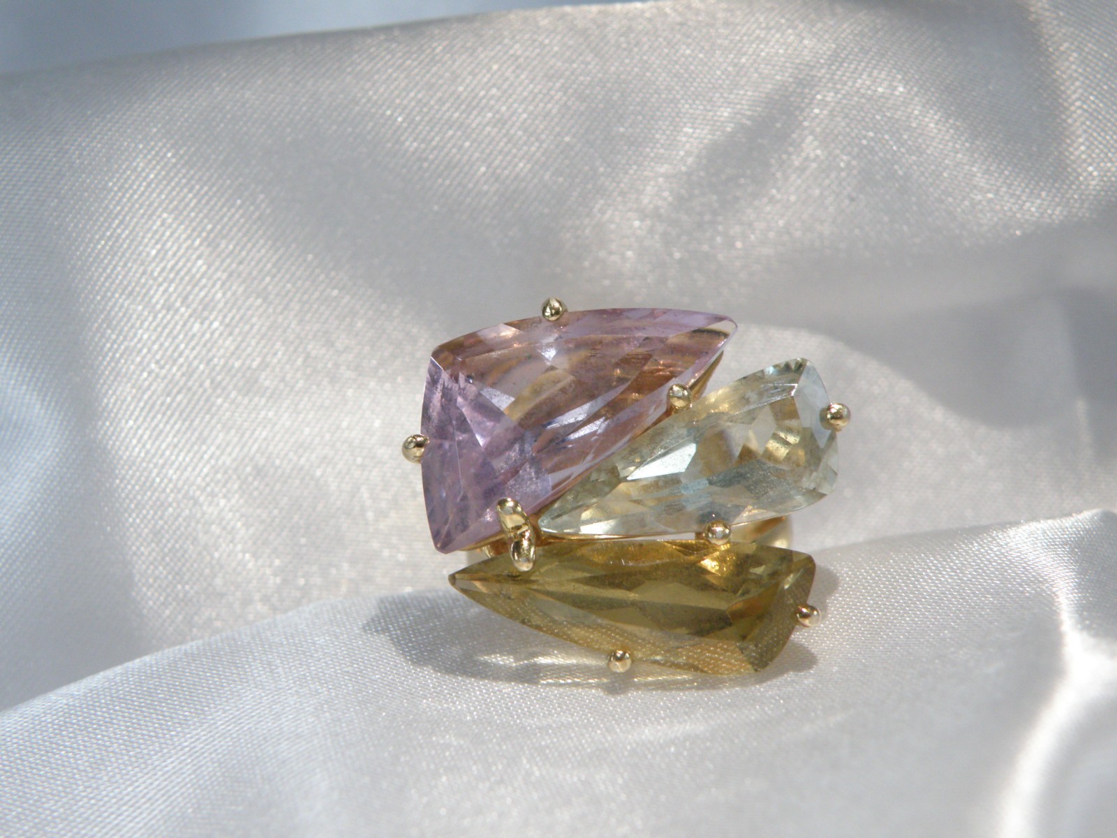 Sterling Silver 925 Vermeil Natural Green Amethyst Statement Ring Size 8