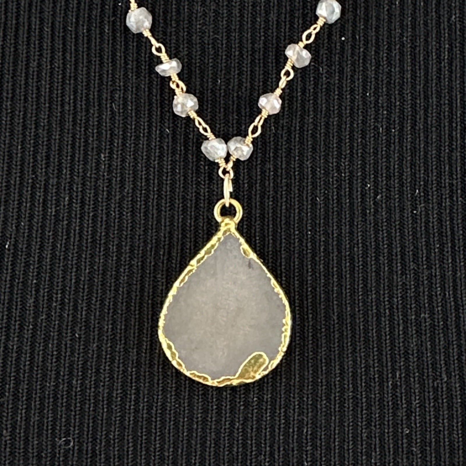 DRUZY teardrop pendant necklace – vintage labradorite bead rosary chain GF clasp