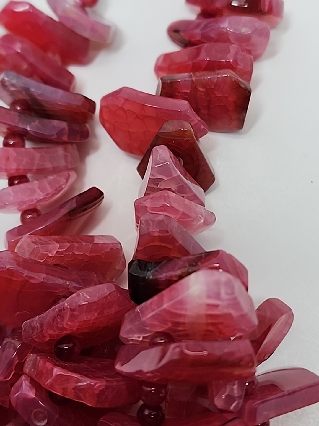 Gorgeous Pink Crackle Agate Stone .925 Clasp Statement Beaded Necklace 148g