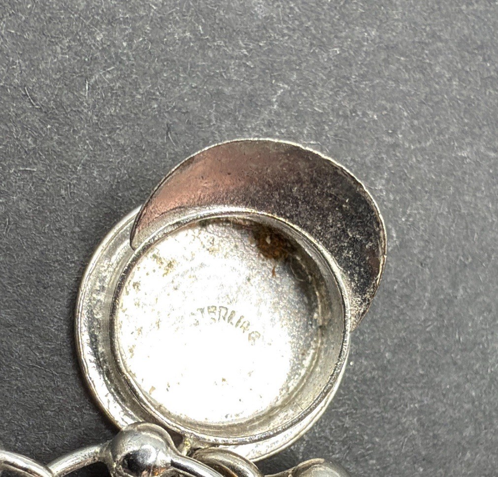 VINTAGE STERLING SILVER CHARM BRACELET Champagne Hat Barrel Grad 32 G 7” J13