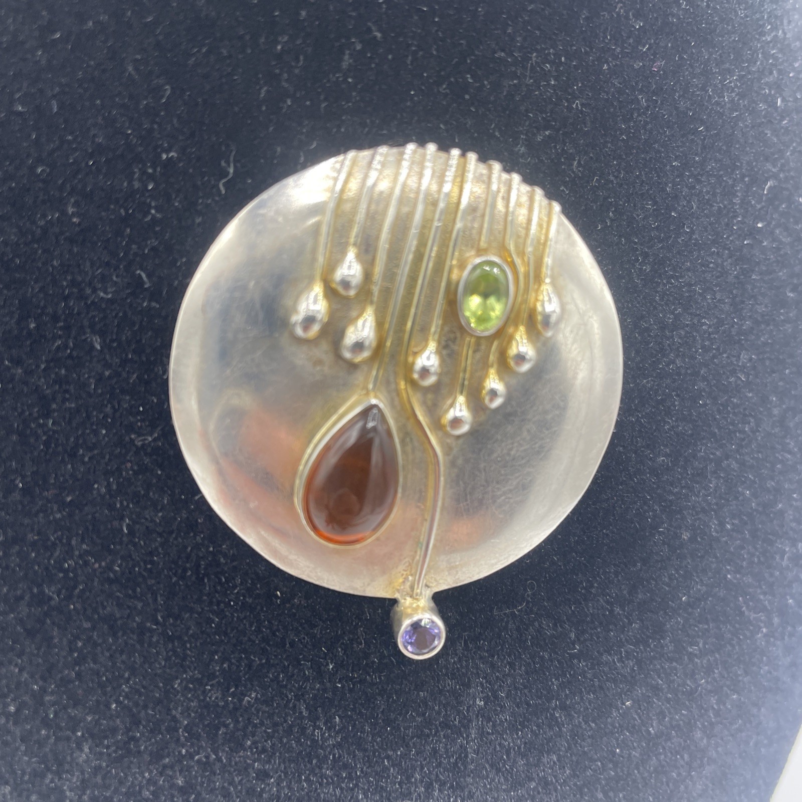 Sterling Silver Modernist Pendant Brooch With peridot Iolite Citrine