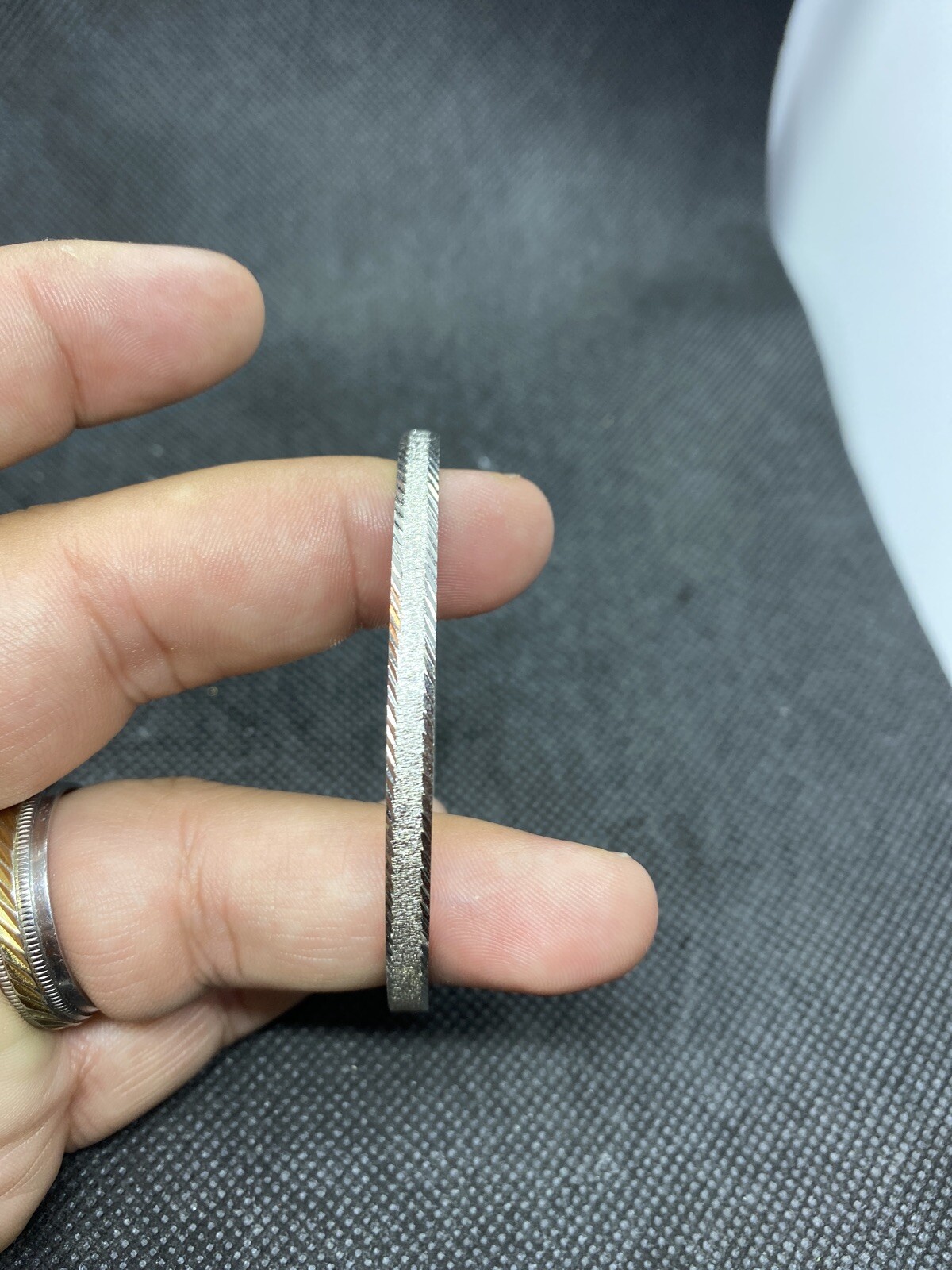 Vintage Silver Tone Etched Signed Trifari Bracelet 2 1/2” Across 1/4 Wide
