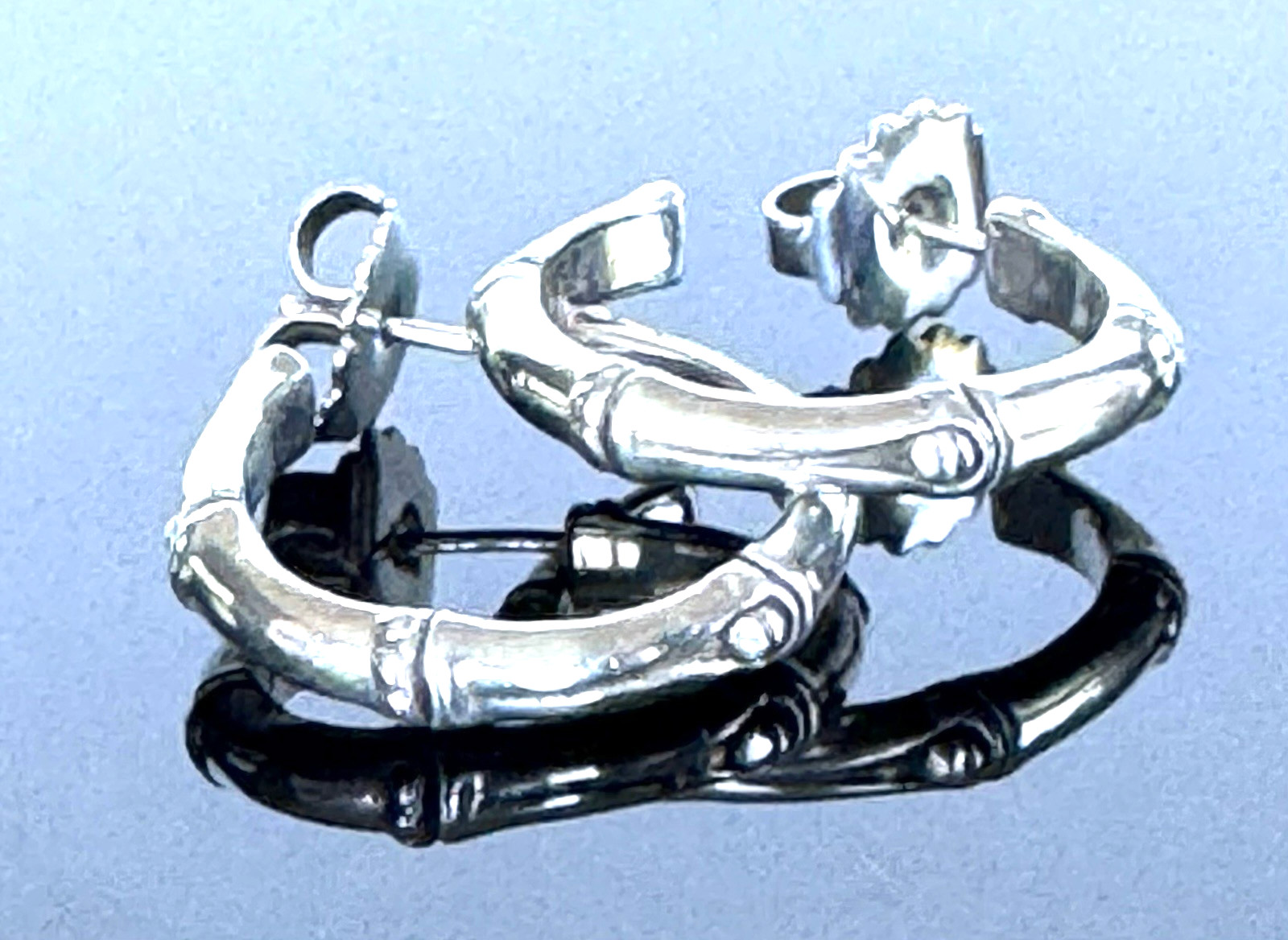 Vintage John Hardy Bamboo Hoop Earrings 925 Sterling Silver 1” JH