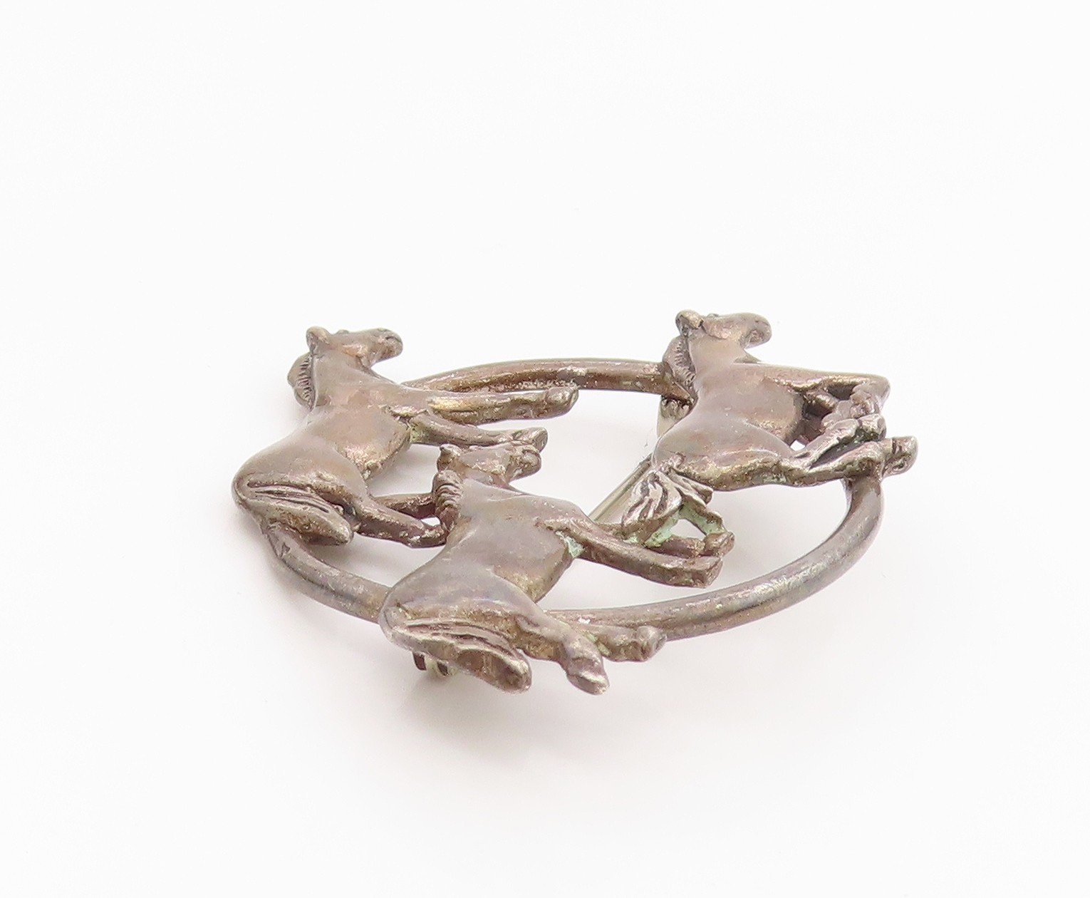 925 Sterling Silver Vintage Brooch Pin HAND & HAMMER Running Horse Trio BP12180