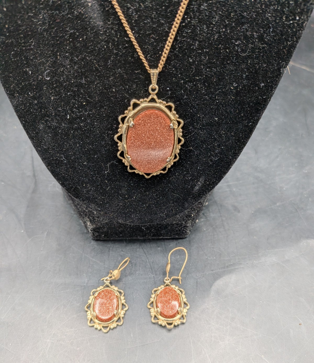 VTG Goldstone AC Co (Automatic Chain Co) 1/20 12k GF Necklace Earring Set 17″