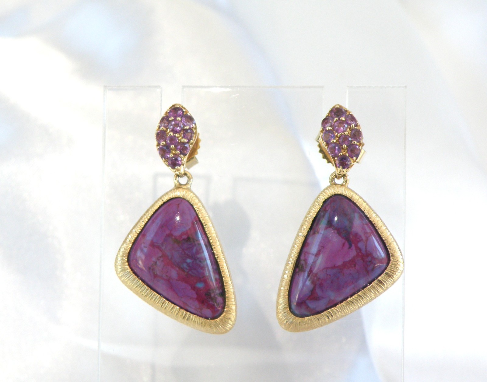 Gold on Sterling Silver 925 Purple Turquoise Amethyst Modern Dangle Earrings