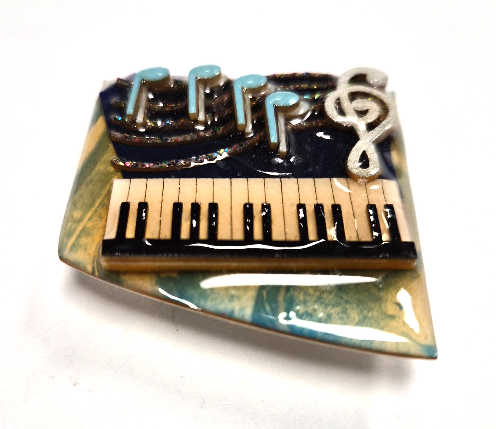 Vintage Music Pins by Lucinda Piano Clef & Blue Eighth Notes Pin / Brooch