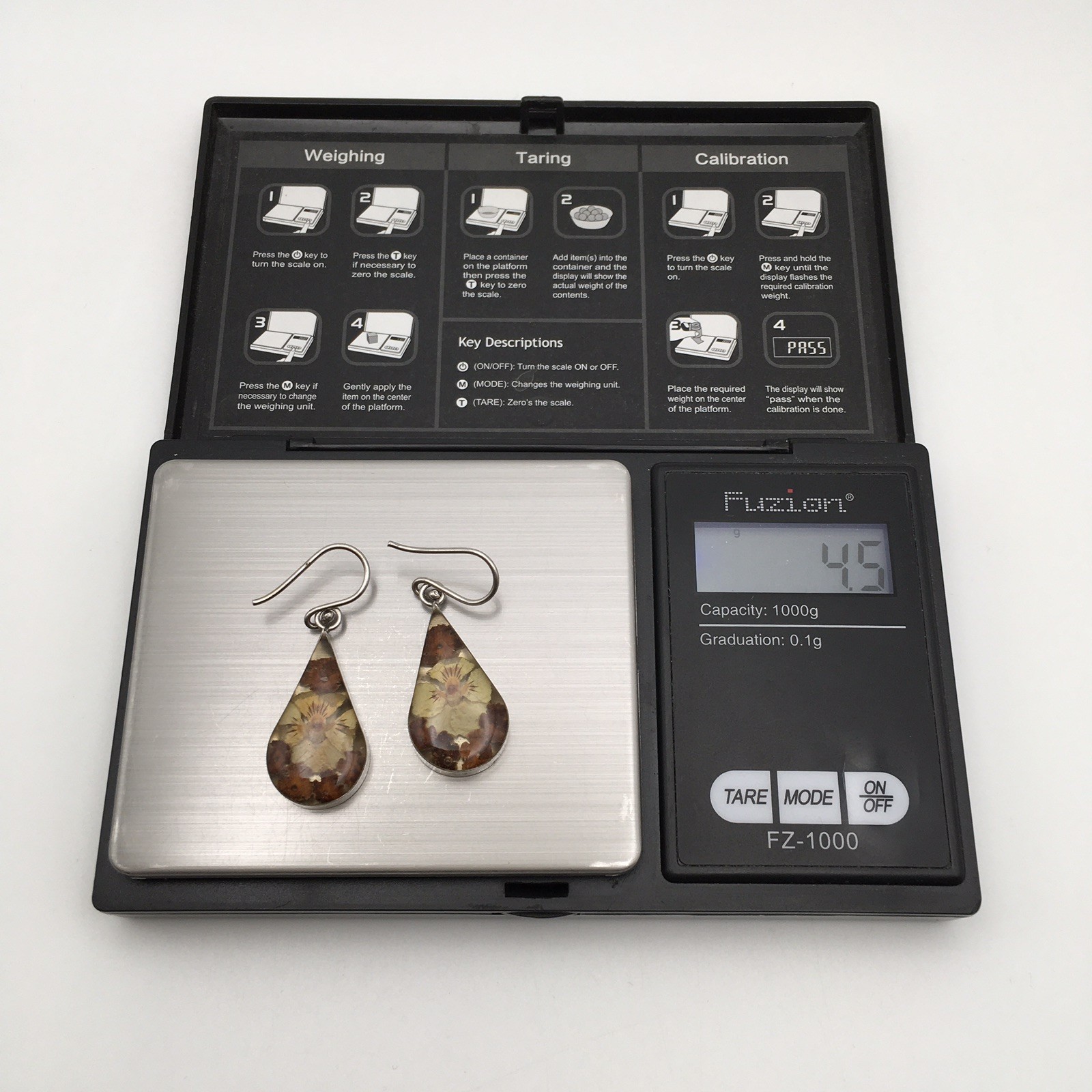 Sterling Silver ATI Dried Flower Resin Teardrop Dangle Earrings 925 Mex 4.5g #61