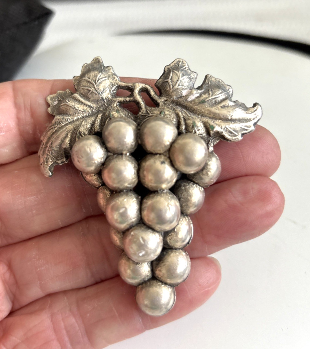 Vintage Sterling Silver Grape Cluster Layered 2 Inch Brooch