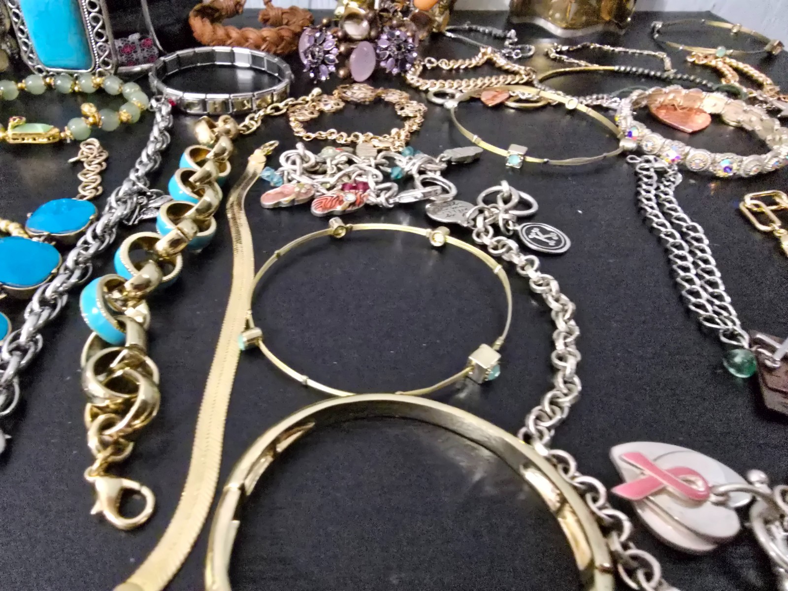 Gigantic Mixed metals material an color lot of 70+ braceletn, signed /unsigned