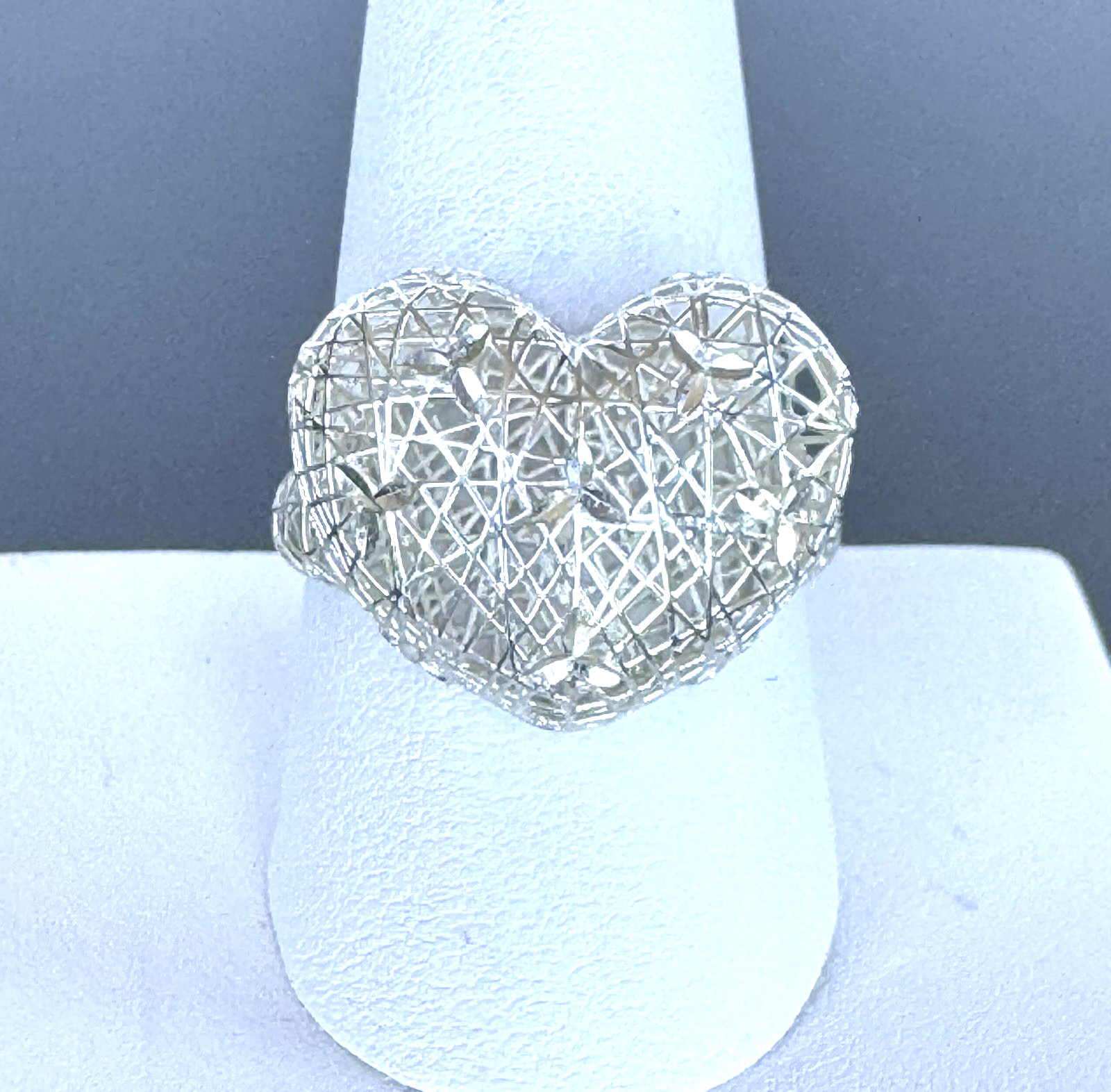 Vintage DBJ 925 Sterling Silver Filigree Puffy Heart Ring Size 10
