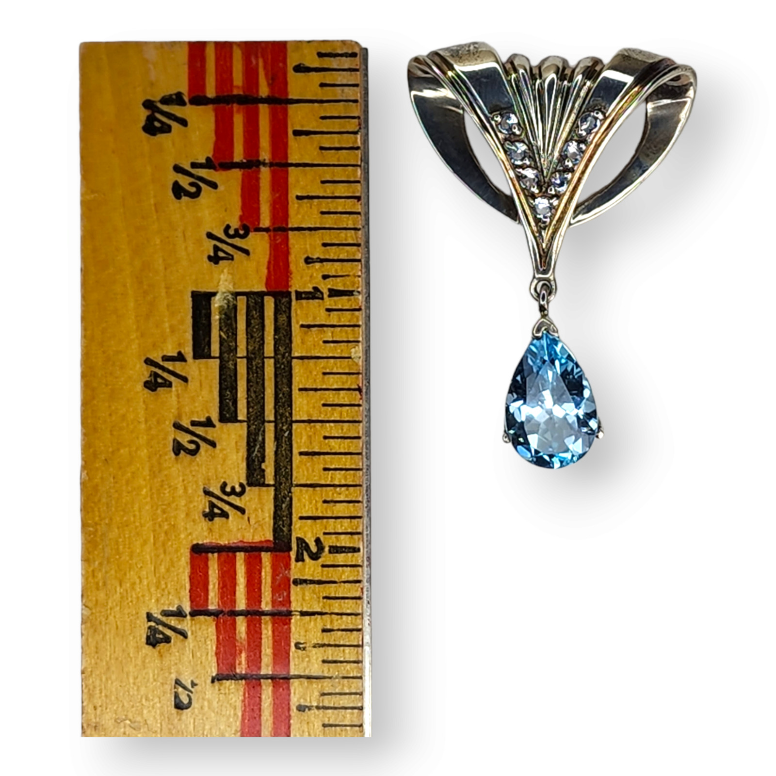 Vintage Sterling Silver 925 Blue Topaz and Clear Topaz Faceted Pendant