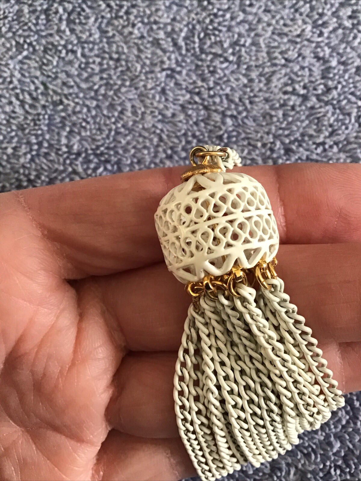 Monet Tassel Necklace White Chain Link Multi Strand Gold 18” LONG Double Strand