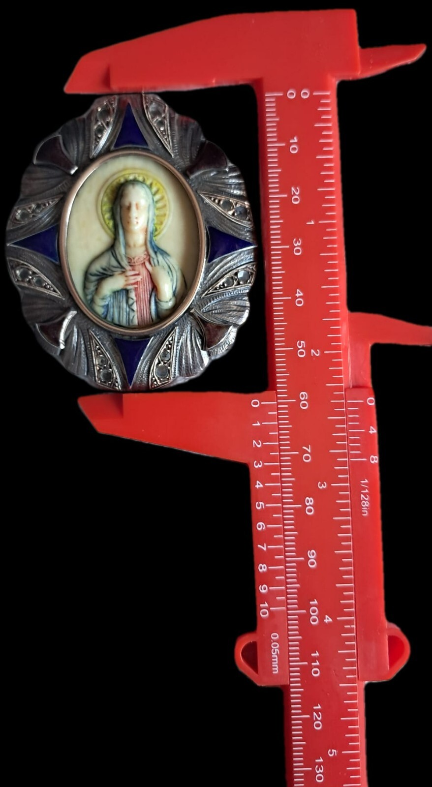 Fine Antique Art Nouveau Silver Gold Enamel Virgin Mary Madonna Pendant Ca 1900