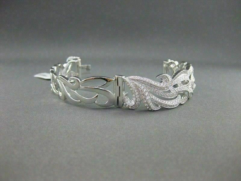 ANTIQUE WIDE 5.48CT DIAMOND 18KT WHITE GOLD BANGLE BRACELET F VS/VVS #G00114