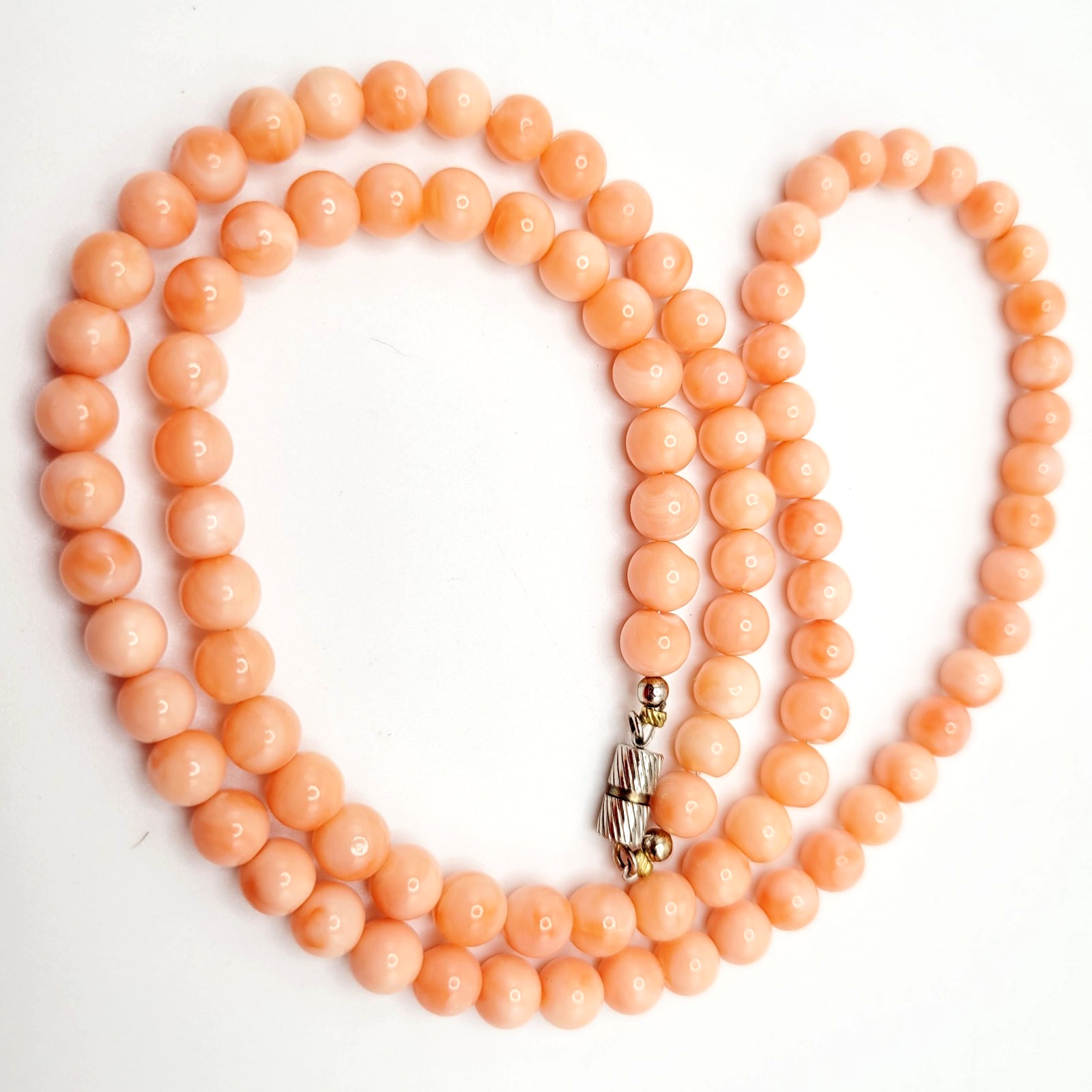 Genuine Pink Peach Blush Coral Bead 6mm Necklace Alloy Clasp Tested 25 inch
