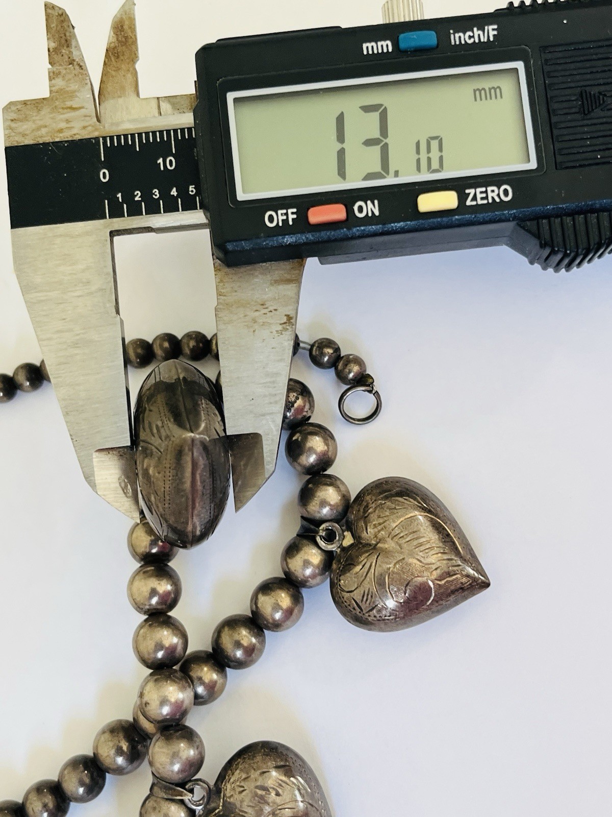 Vintage Sterling Silver Heart Charms Pendant 8MM Ball Bead Necklace 41-Grams
