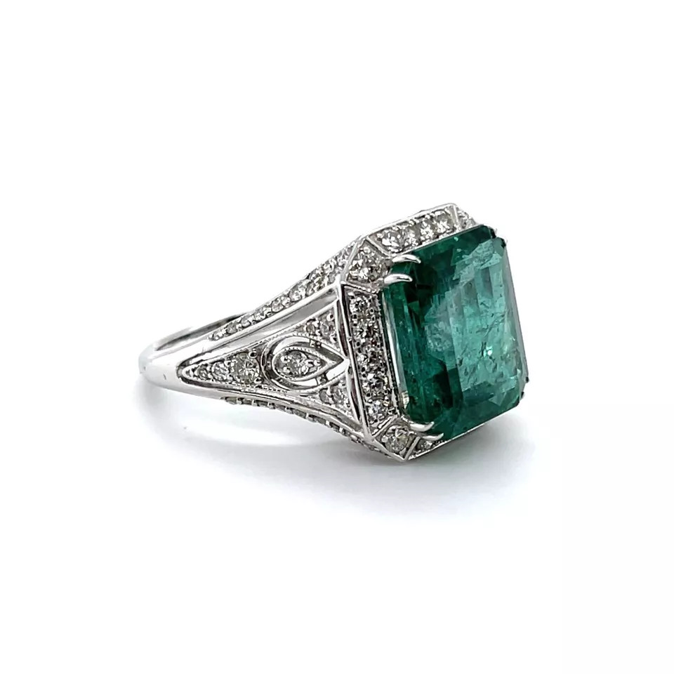 Featuring Pine Green Emerald Cut 7.98CT Emerald & Lab-Created 1.5CT Diamond Ring