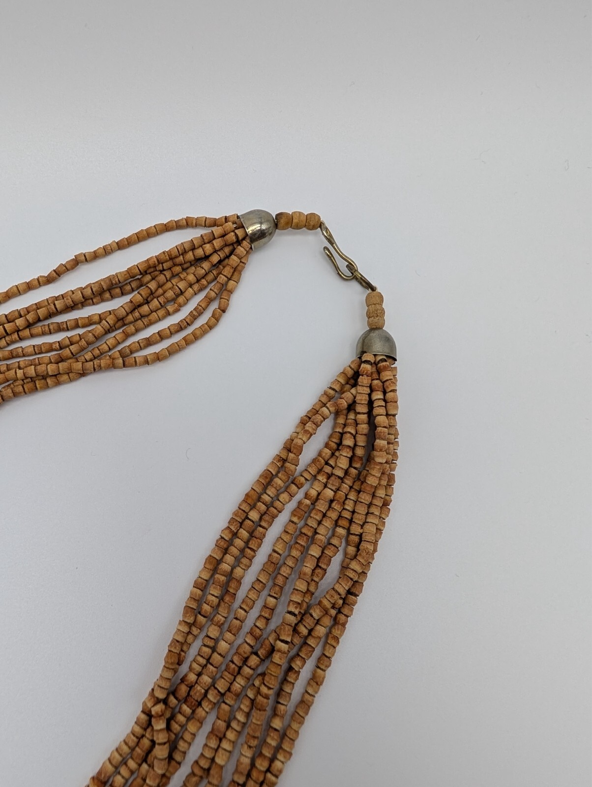 Vintage Boho Multi Strand Wooden Cork Purple Glass Beaded Statement Necklace