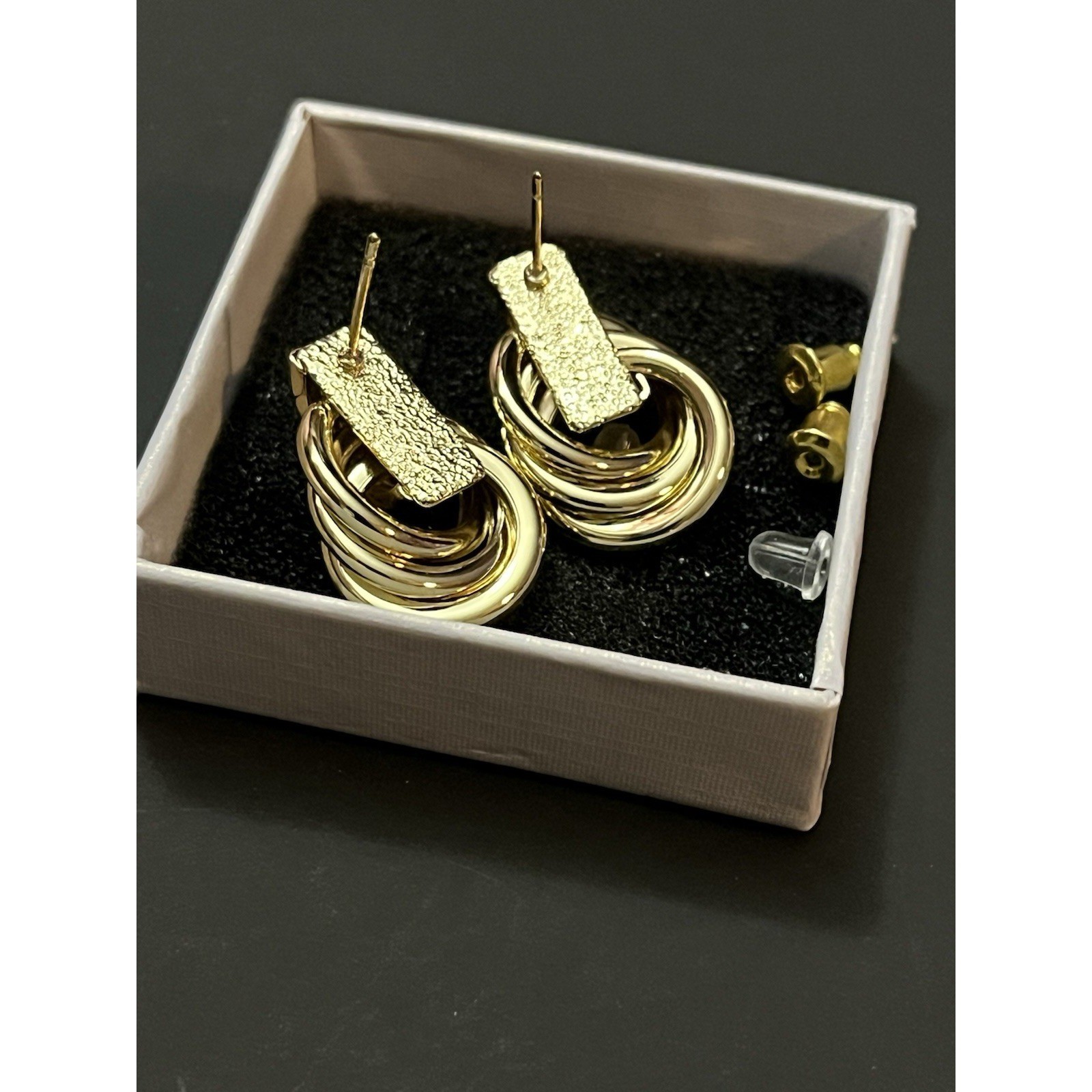 Knot Gold Tone Earring With Additional Back Fastening Option