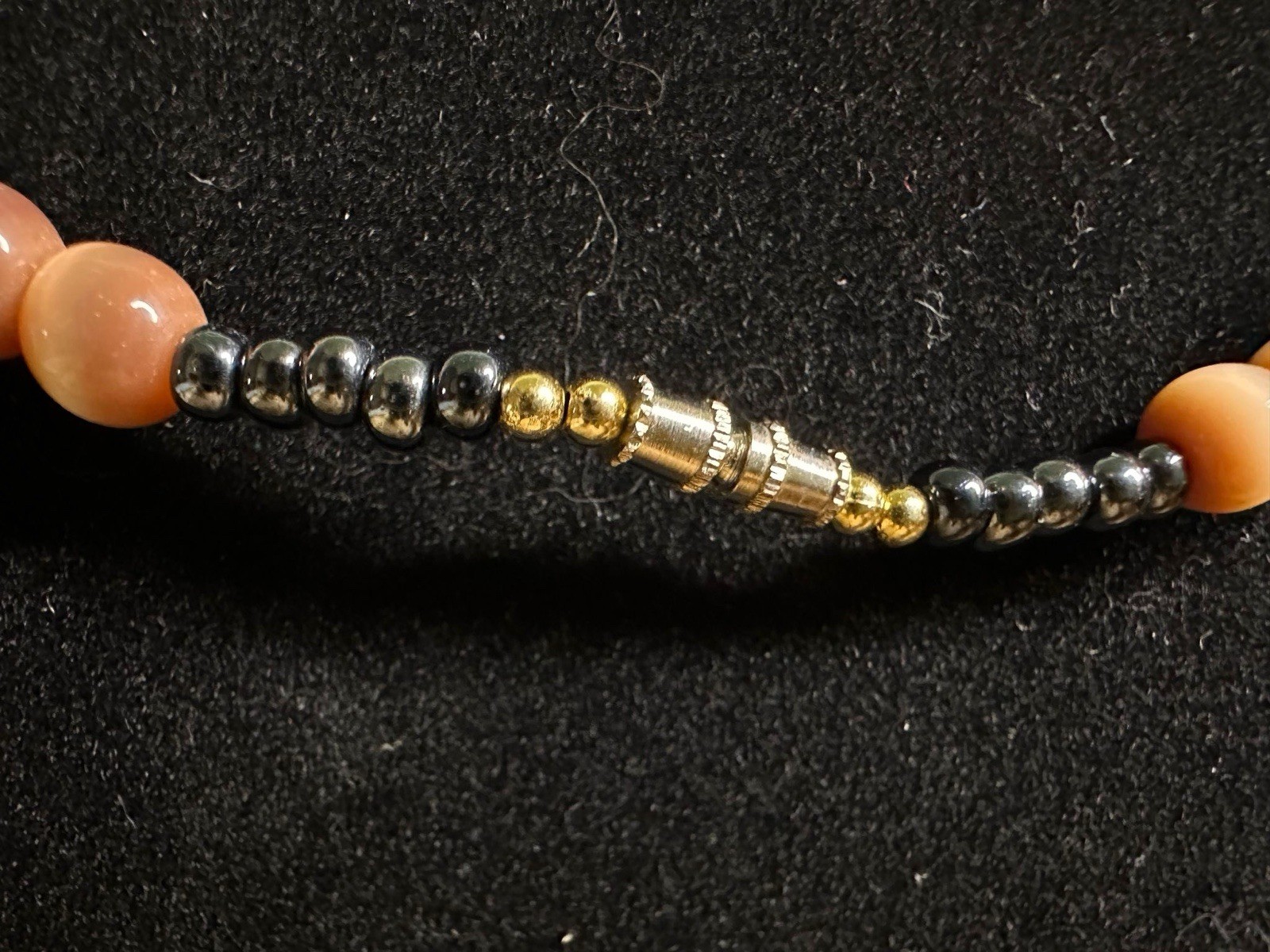 Vintage Pink Tigerseye Stone Beaded Necklace With Gold Tone