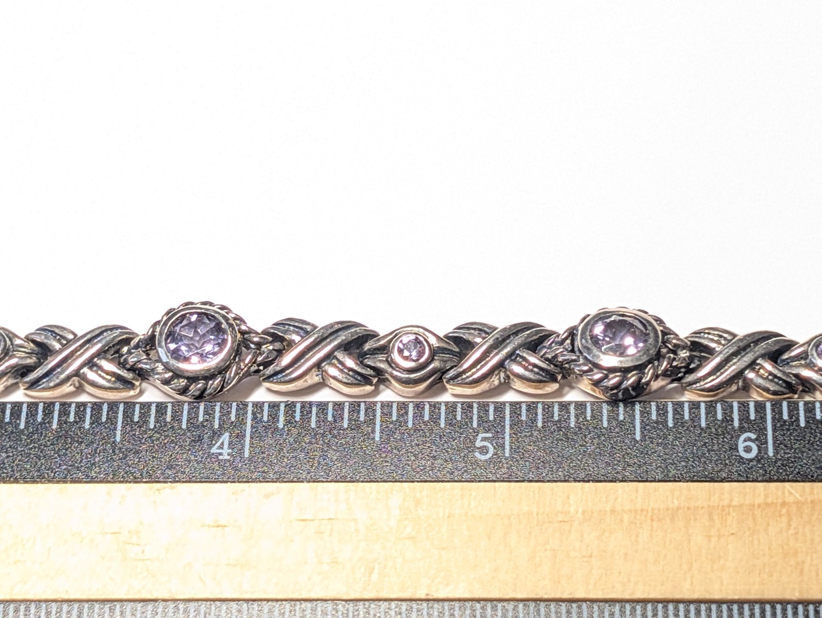 VINTAGE STERLING SILVER AMETHYST BRACELET ABOUT 7 1/16″ LONG