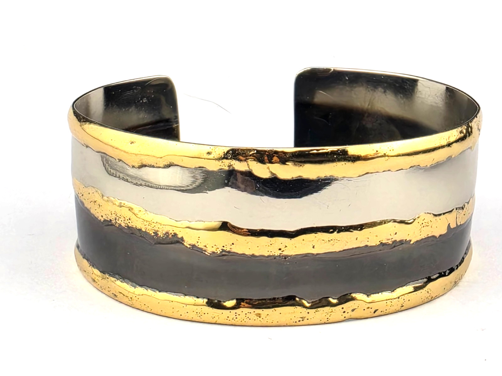 Handmade Brutalist Mixed Metals Brass Silver Oxidized 7.5″ Cuff Bracelet