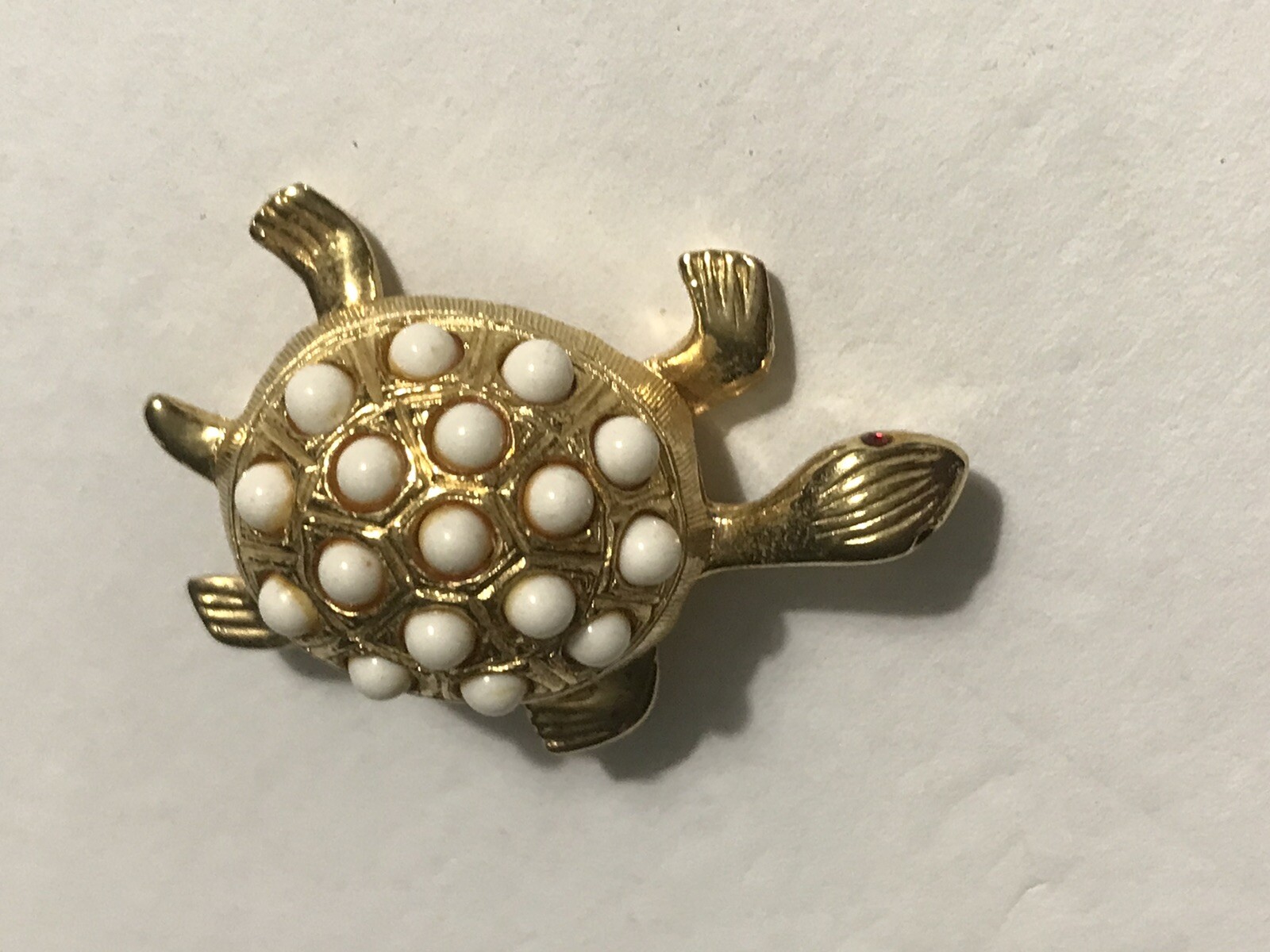 3D Tortoise Turtle Gold w/white Seed Beads BROOCH JEWELRY Vintage 1-1/2” Pin
