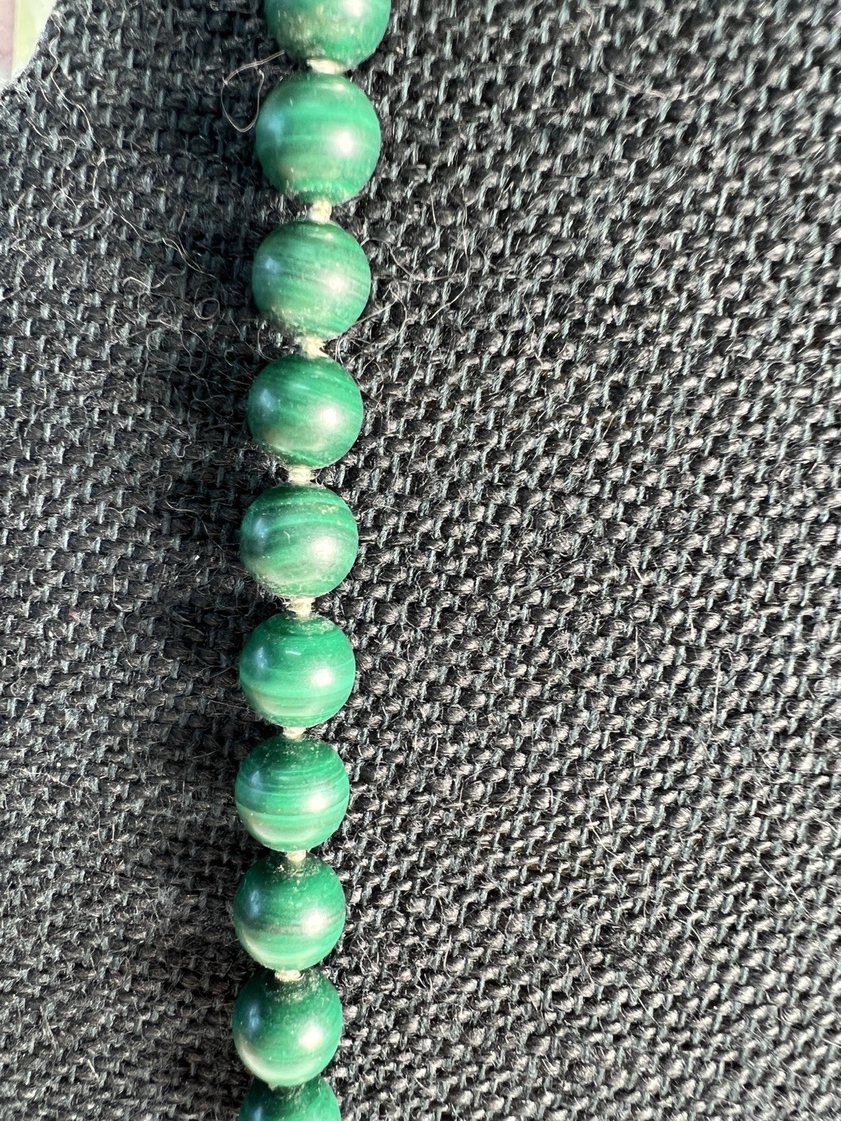 Beaded Malachite Pearl 21″ Necklace 14K Fish Hook Clasp