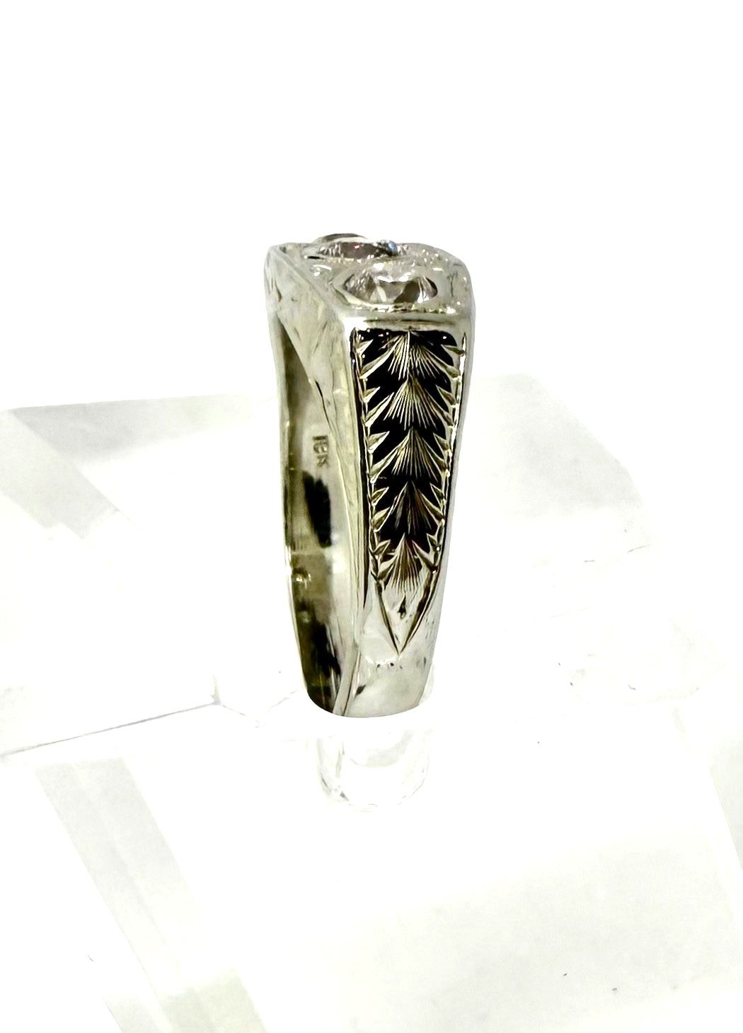 Antique 3 Old European Cut Diamond Ring 18 K White Gold w/Card Appraisal 8.5