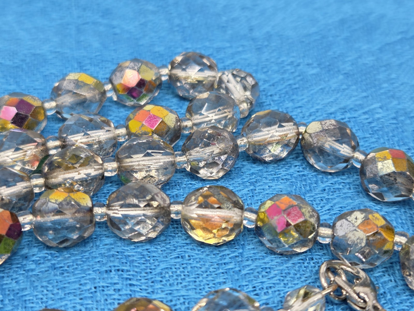 Mirrored AB Aurora Borealis Faceted Glass Necklace Vintage 36 Inches