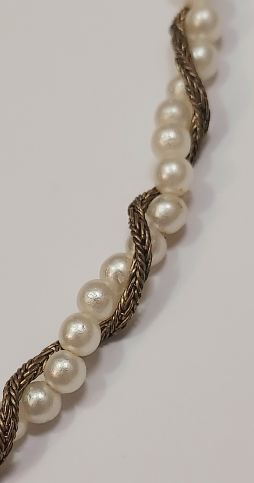 Miriam Haskell Vintage Necklace Faux Pearl Wheat Chain Bronze Tone Signed 34″