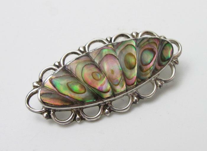 VINTAGE ATAAHUA STERLING SILVER & PAUA SHELL BROOCH NEW ZEALAND ABALONE