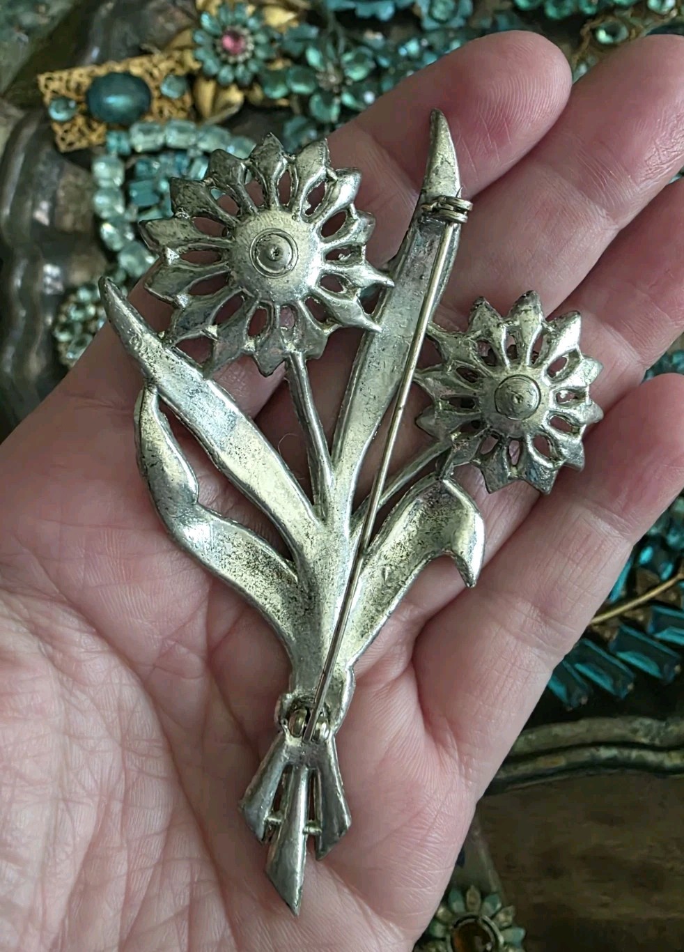 Vintage Pot Metal Flower Brooch Unsigned Coro