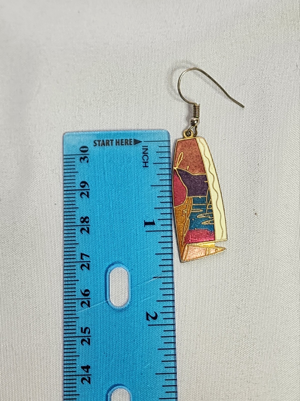Cloisonne Enamel Abstract Red Blue Purple Orange Cream Dangle Earrings