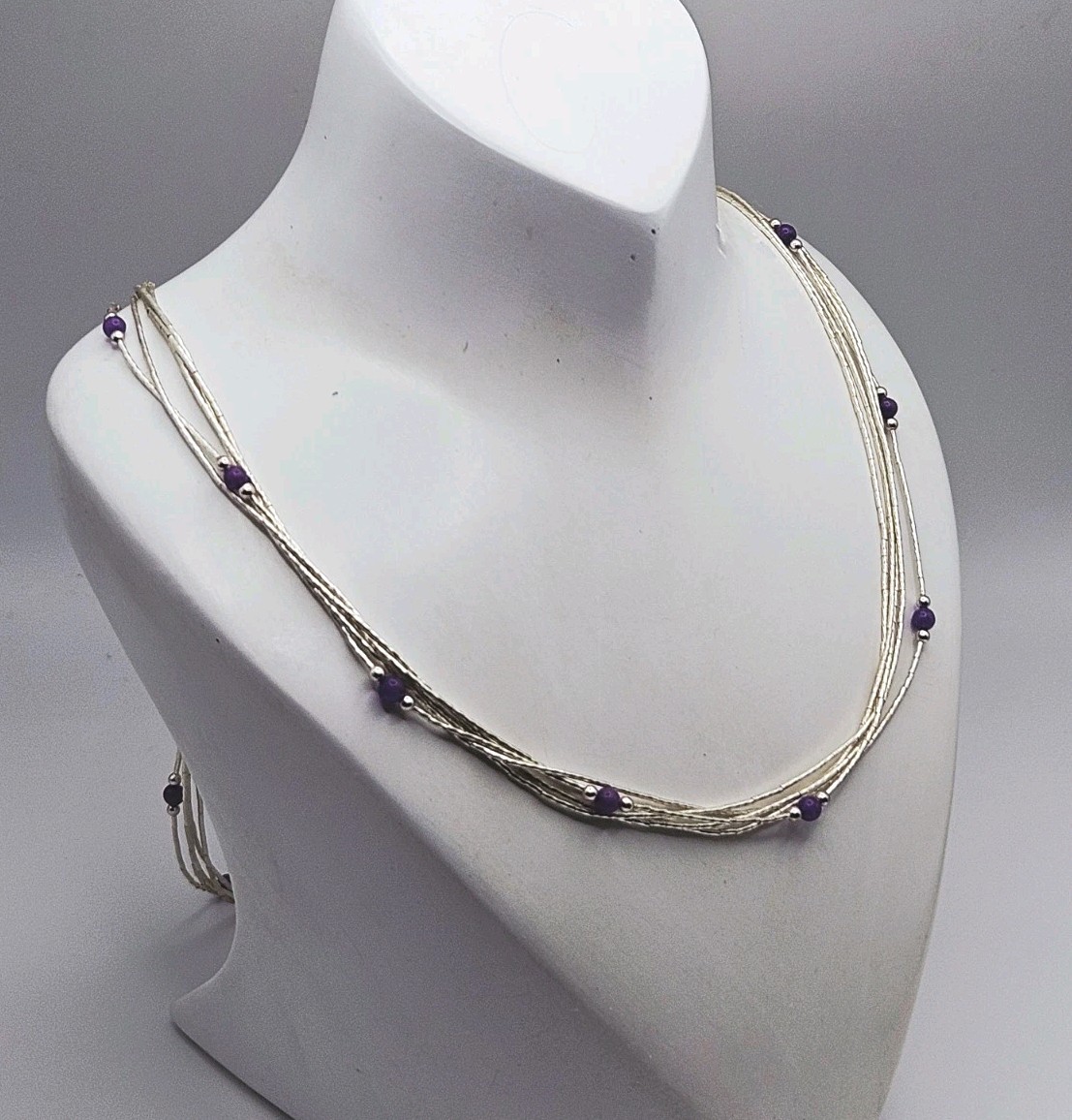 Carolyn Pollack Relios Sterling Silver Amethyst Beaded Liquid Silver Necklace