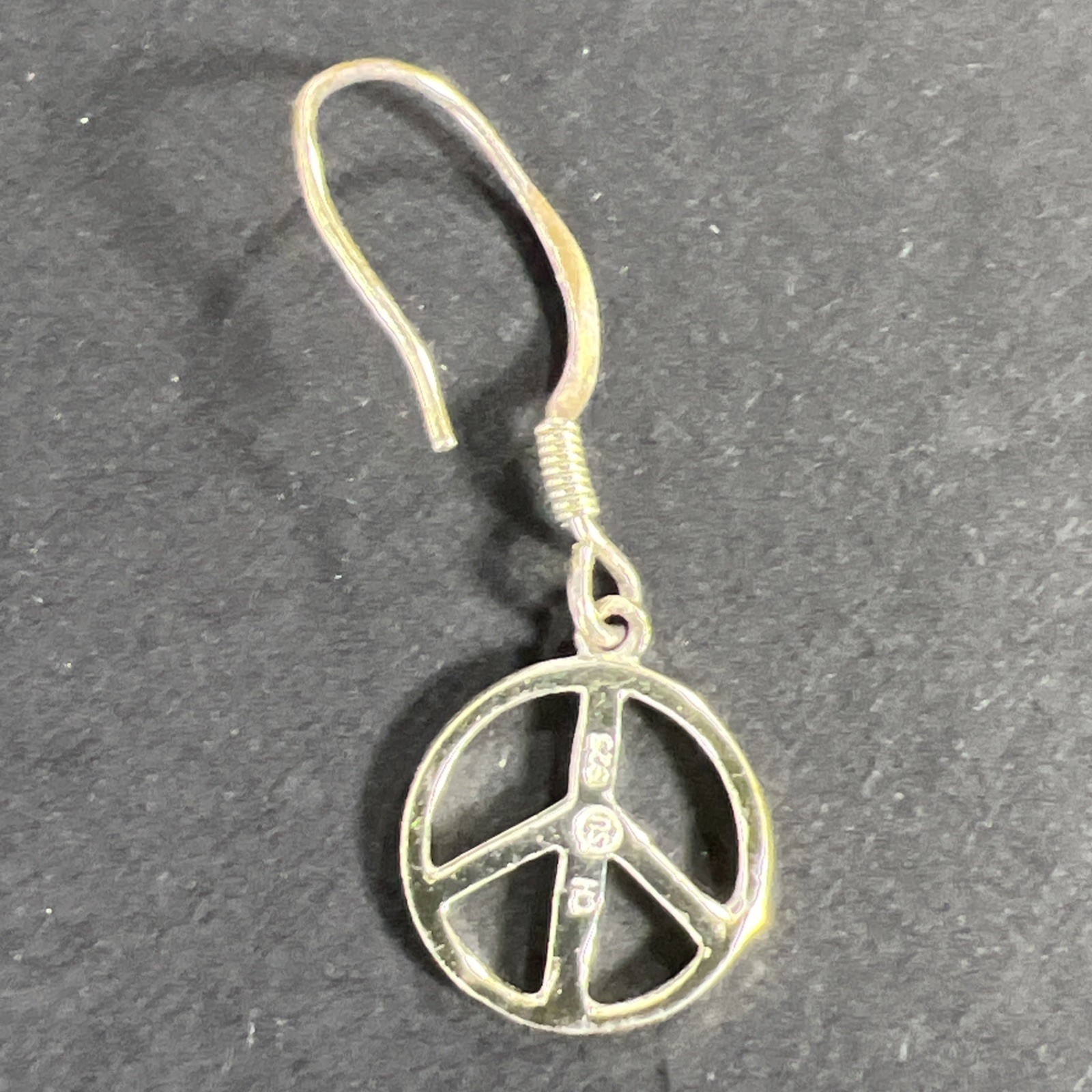 Peace Sign Symbol SINGLE Earring Dangle Drop Pendant Charm Sterling Silver 925