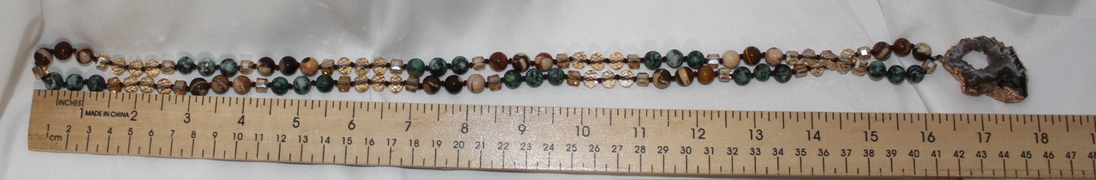 Estate Vintage Boho Necklace Crystal Druzy Brown Natural Stone Earthy Colors