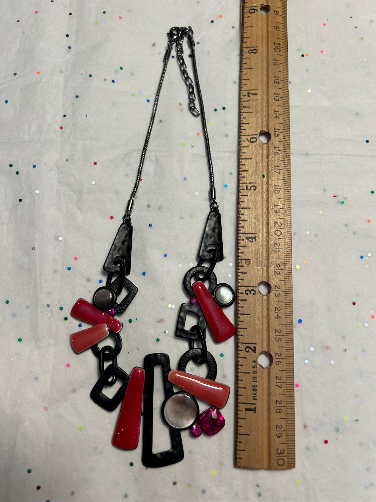 New Unique Geometric Modern BLACK & RED’s Gem, Enamel, Metal NECKLACE