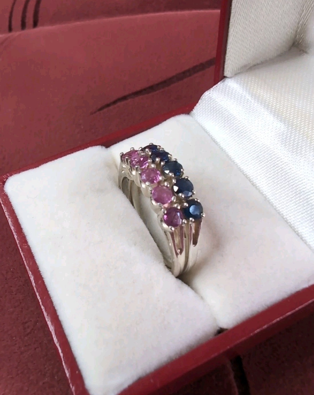 JED JOSEPH DEMARCO 925 Sterling Silver Ruby, Sapphire Gem 2 Stack Rings Size 8