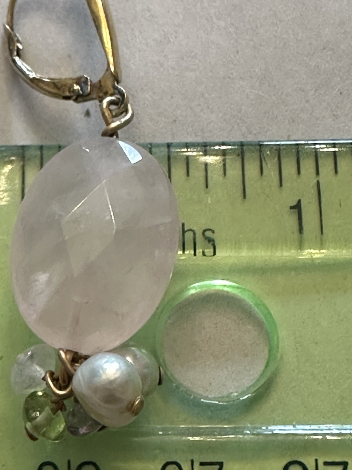 VTG Handmade Pale Lavender Pendant Necklace W/Gold-Toned Beaded Chain & Earrings