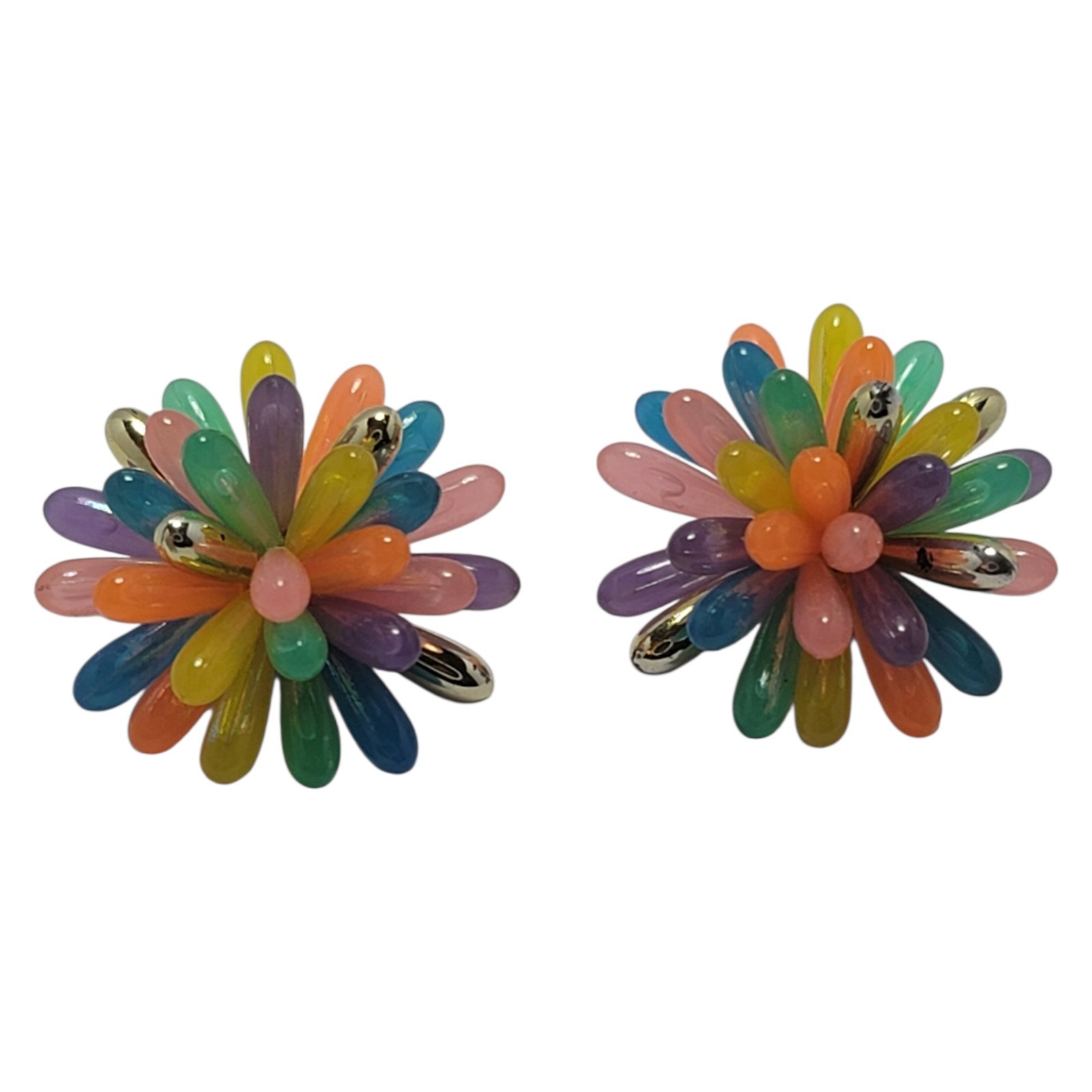 Vintage Starburst Multi Color Pastels Earrings Clip On Soft Acrylic