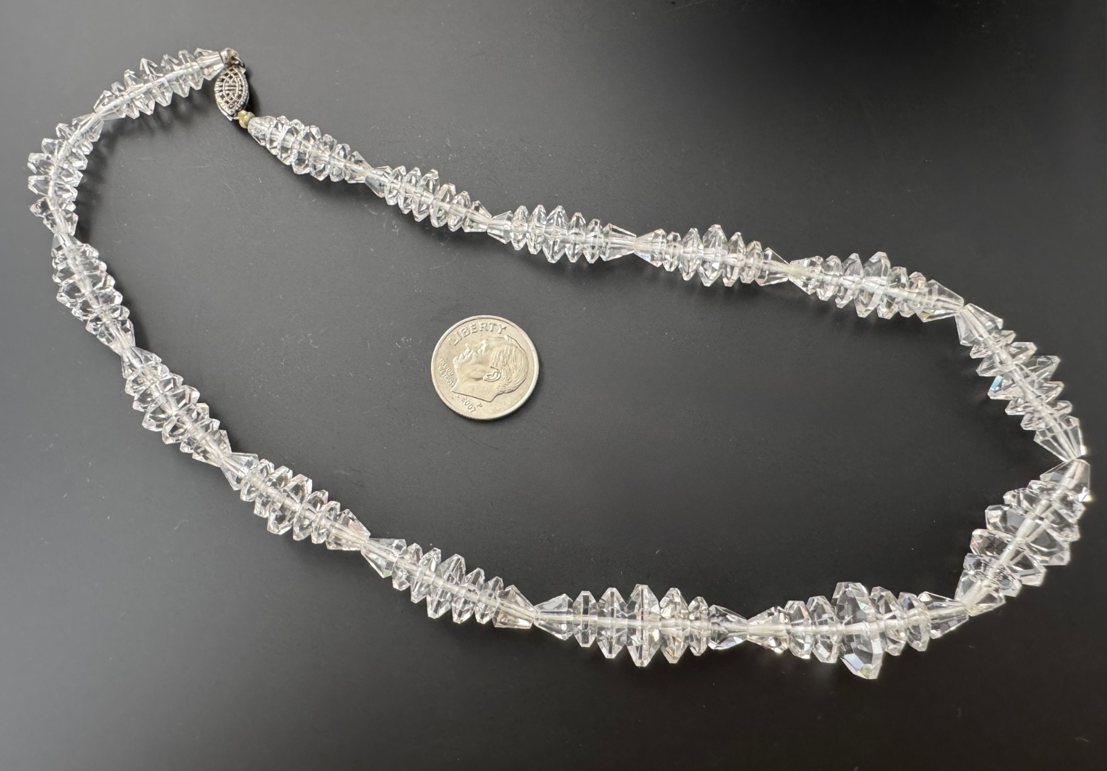 Art Deco Czech Cut Crystal Choker Necklace w 925 Fish Hook Clasp 16″