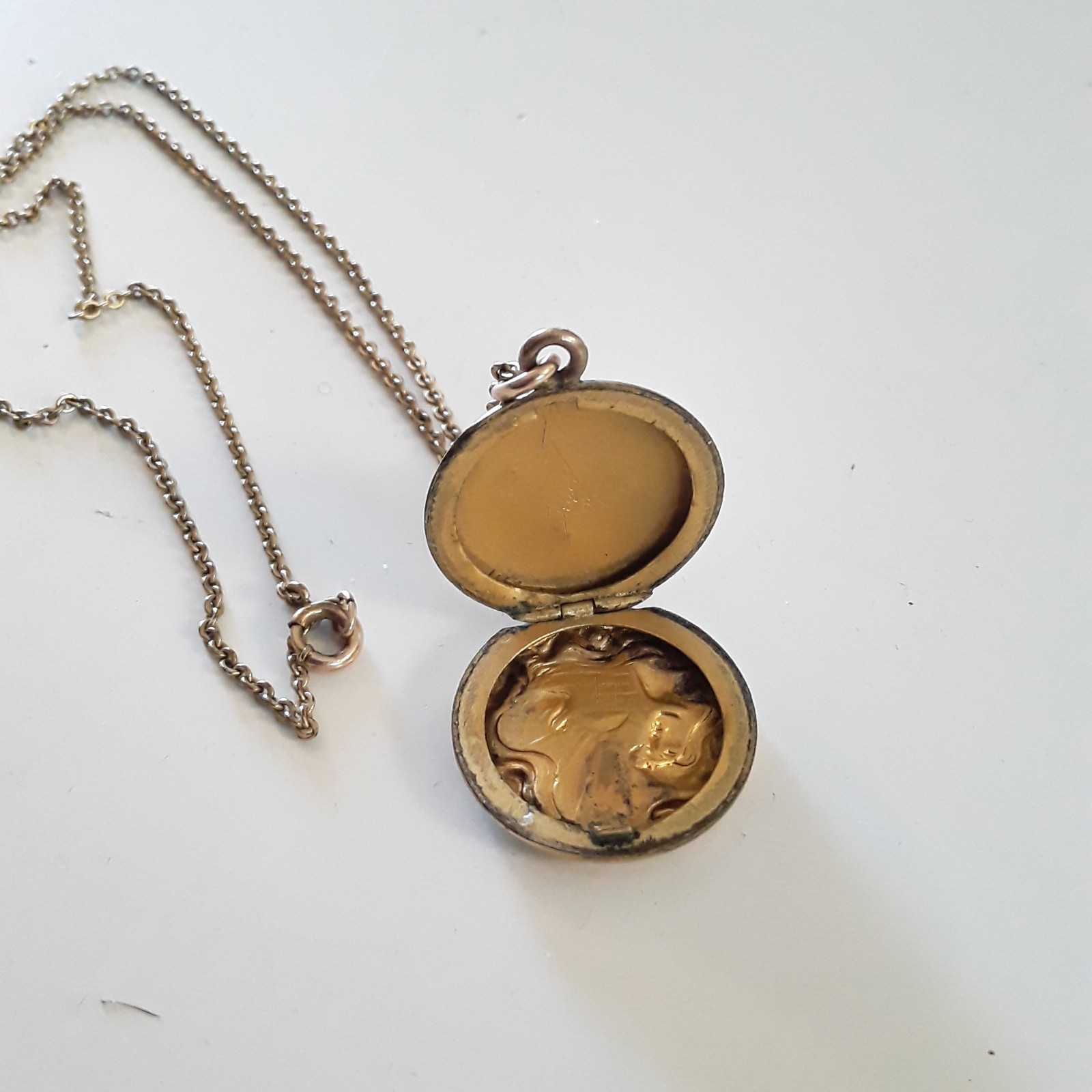 Art Nouveau Lady Locket Pendant & Chain Goddess Swan Rising Sun Gold Filled C&QR