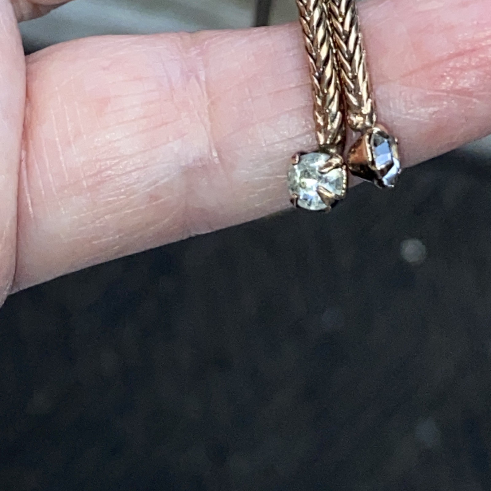 ANTIQUE VINTAGE SAPPHIRE CLEAR PASTE STONES BOLO FIX TAIL CHAIN NECKLACE 19 3/4”