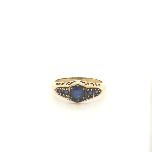 Vintage Blue Sapphire .74tcw 5 stone Boat ring band 9 karat yellow gold sz 6.75