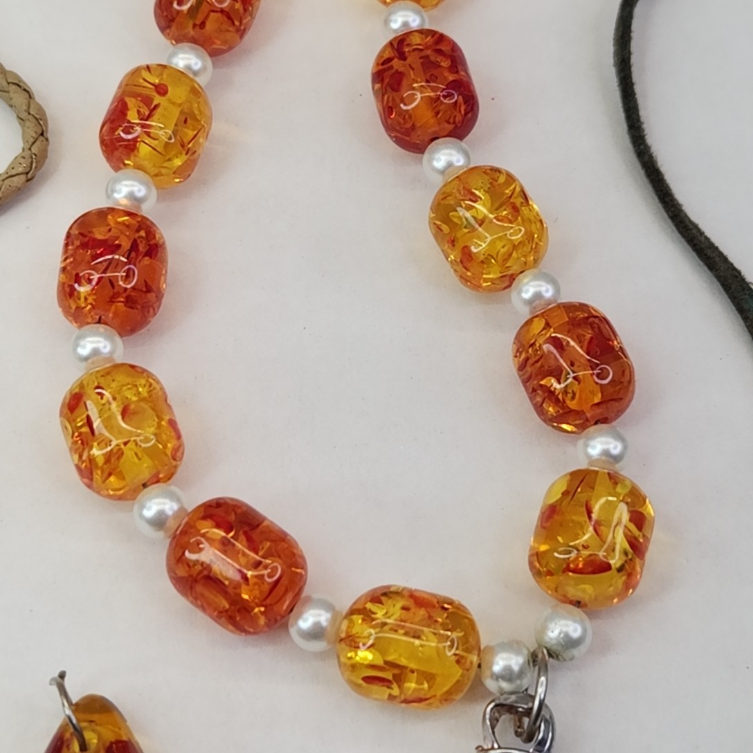 Faux Amber Necklace Lot of 6 Pendants Beads