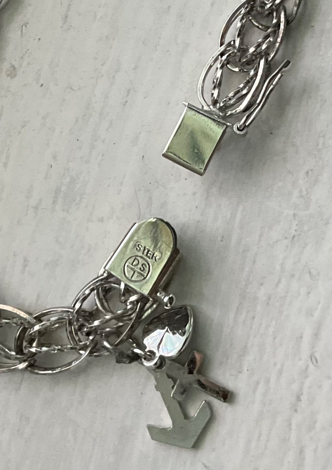 Vintage DYNASTY USA SILVER Starter CHARM BRACELET Estate 7 1/4” Wearable