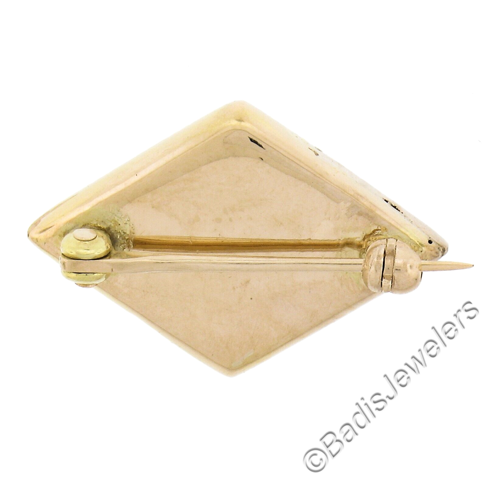 Antique Victorian 18k Yellow Gold Pearl & Blue Enamel Lozenge Shape Pin Brooch